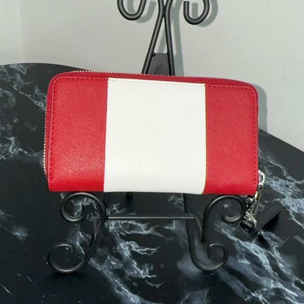 Michael Kors Large Wallet Wristlet Clutch Leather Zip Red White AUTHENTIC - Picture 5 of 9